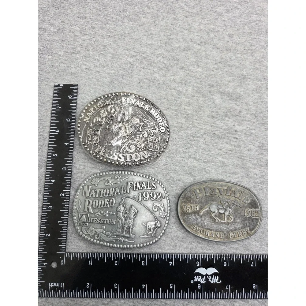 Lot of 3 Hesston National Finals Rodeo Spokane Derby Bull Riding Belt Buckles